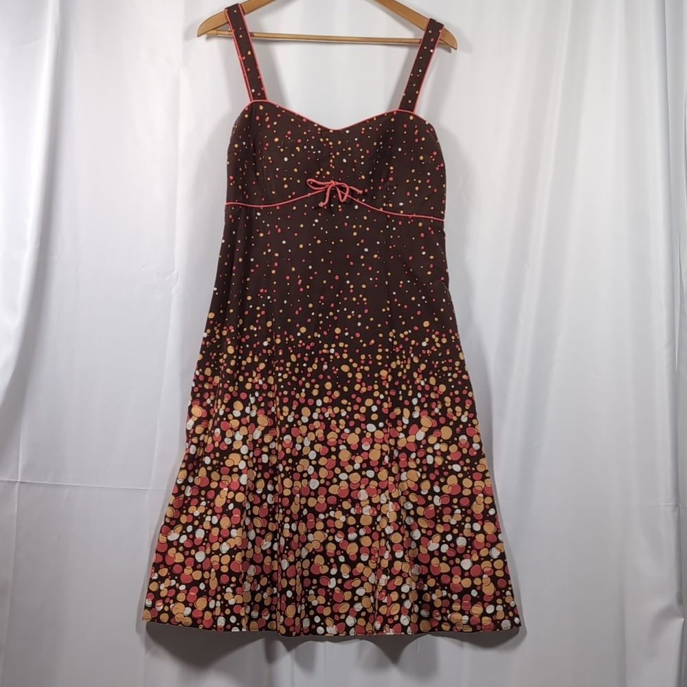 Vintage 90s Whimsical Chocolate Brown Sundress with Abstract Dot Bubble Print